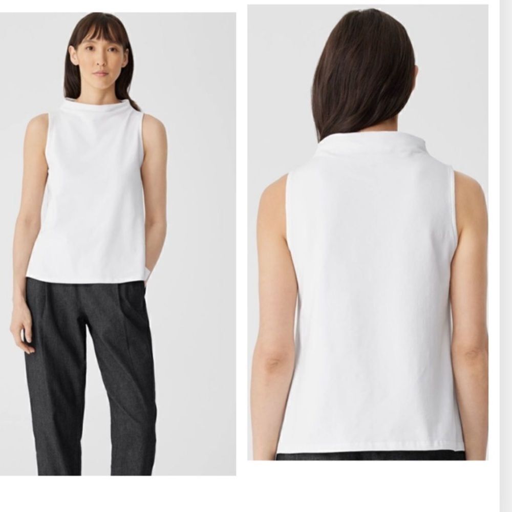Eileen Fisher Pima Cotton Stretch Jersey Funnel Neck Tank NWT size L/XL